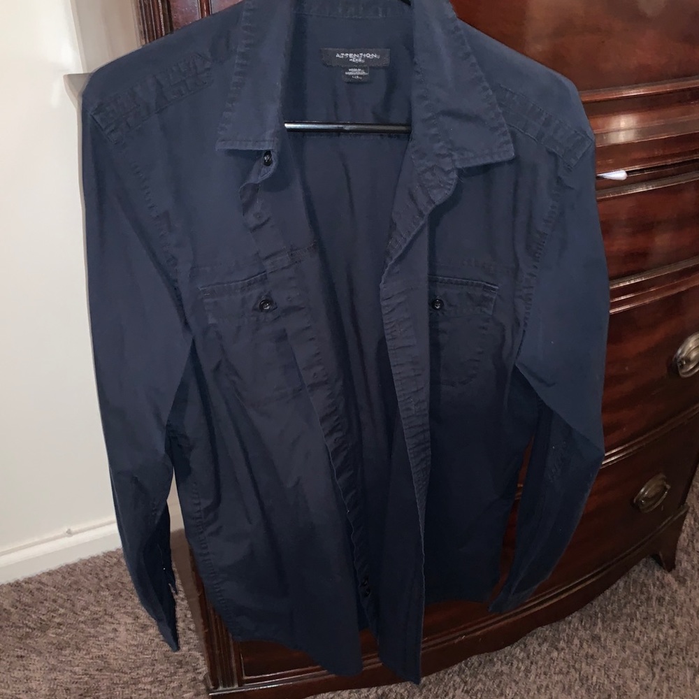 Navy blue double breasted button down dress shirt